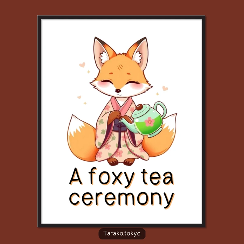 Funny Fox Kimono Tea Digital Art - Instant Elegant Wall Decor