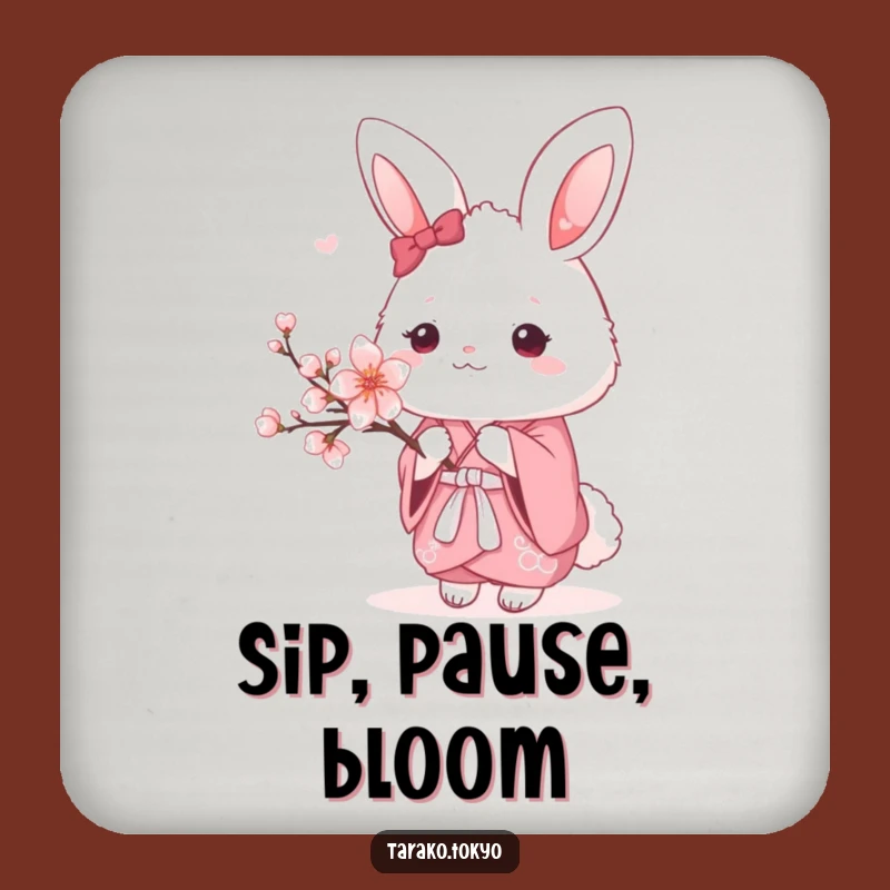Funny Bunny Kimono Coaster Set: Cute and protective funny coasters with a pink kimono bunny design.