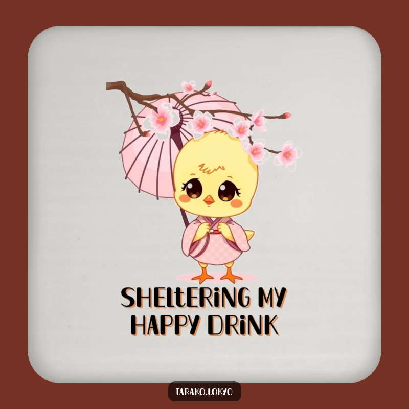 Funny Chick Kimono Umbrella Drink Coaster - Protect Surfaces with Cuteness
