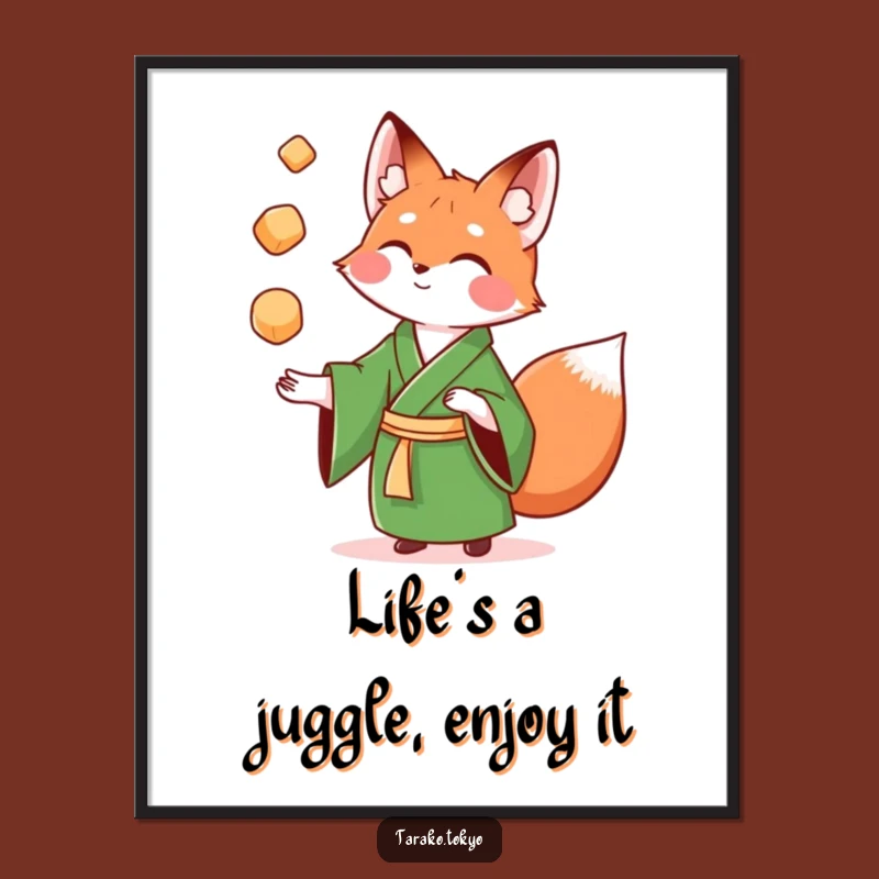 Free Printable Wall Art: Fox Mochi Juggling Adds Playful, Humorous Decor