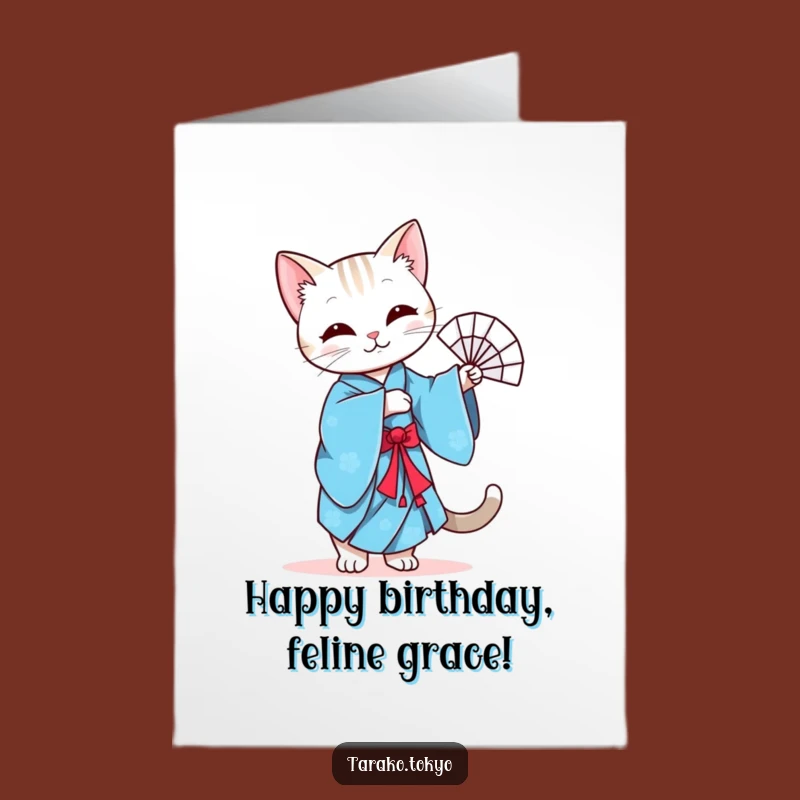 Free Printable Birthday Card: Dancing Cat Kimono for Elegant, Printable Celebrations