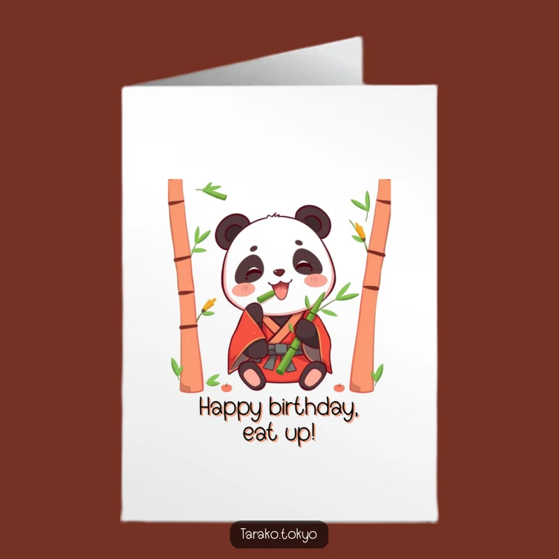 Free Printable Birthday Card: Happy Panda Eating Bamboo for a Cute, Printable Gift