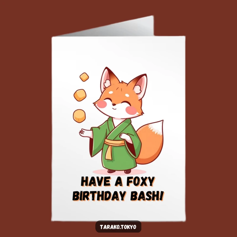 Free Printable Birthday Card: Fox Juggling Mochi for a Fun, Festive Celebration!