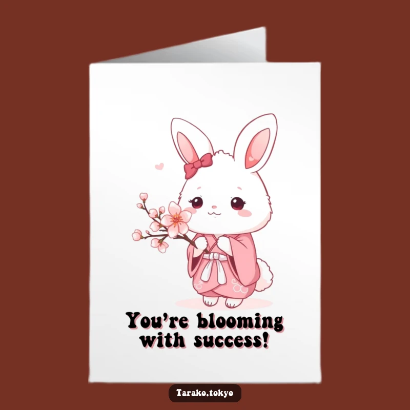 Free Printable Congrats Card: Elegant Bunny Kimono Blossom for Your Big Achievement!