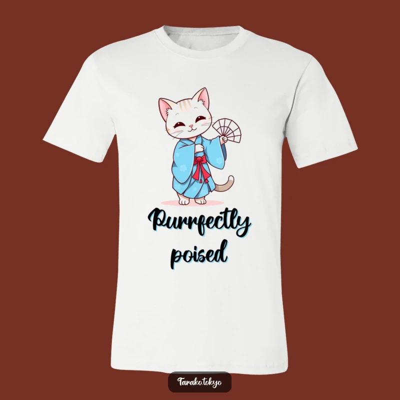 Funny Cat Kimono Fan Dance T-Shirt: Wear Your Elegance!
