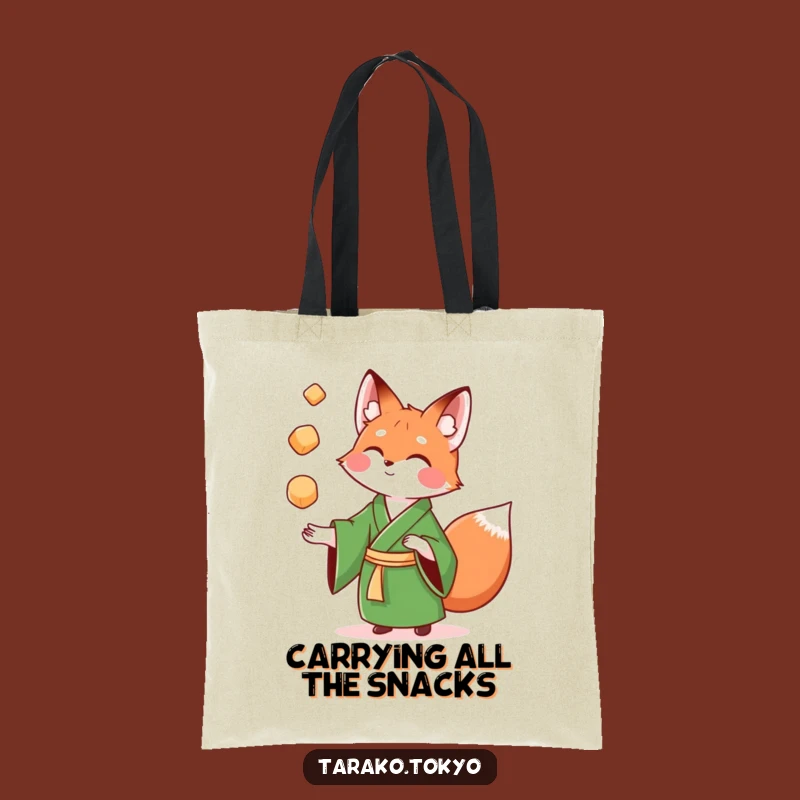 Funny Fox Mochi Tote Bag: Spacious and fun green kimono fox design, a practical funny gift.